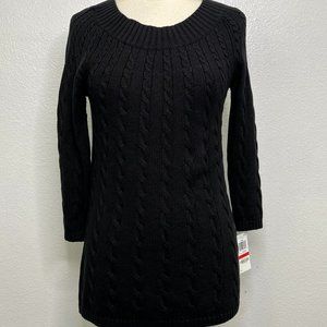 NWT Charter Club Cable-Knit Cotton Sweater in Black Size XS